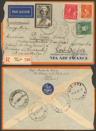 Belgium 1938 - Registered Air Mail Cover To Lusambo Belgian Congo D231