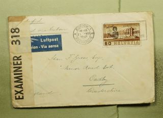 Dr Who 1941 Switzerland Slogan Cancel Airmail To England Wwii Censored E47542