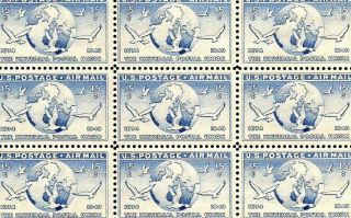 Us C43 Full Sheet 1949 Airmail Globe And Doves (50) @.  15 Fv=$7.  50
