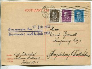 Estonia Päts 10,  4,  1s On Post Card To Germany 1937