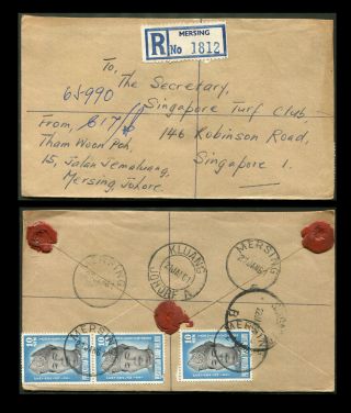Malaya/malaysia Johore 1961 Registered Cover,  Mersing To Singapore.