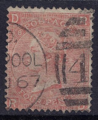 1866 Gb Sg94 Qv 4d Vermillion Plate 8 Letters 