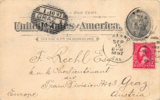 1897 Postal Card Sent To Austria,  Uprated With 2¢ Stamp Sept.  15,  1897