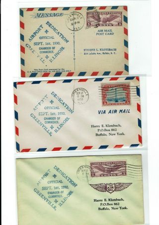 Greenville Illinois 1930 Airport Dedication 5 Covers Air Mail To York