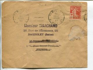 France Red Cross 10,  5c On Cover 1915