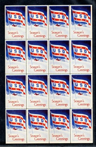 United States.  Old Uso Christmas Seals.  Sheet Of 16 Stamps.  (wwii?).