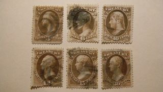 Six U.  S.  Official Stamps,  Treasury Sc O74,  O75,  O77,  O78,  O79,  O81,