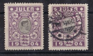 Denmark 1904 Two Of The First Christmas Seal Made 1x With Odense Cancel