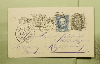Dr Who 1884 Ny Fancy Cancel 8 Uprated Postal Card To Germany E51260