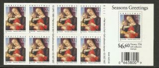Scott 3355a Us Stamp 1999 33c Madonna And Child Booklet Of 20 Mnh Z21