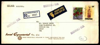 Singapore Hotel Equatorial January 11 1977 Registered Air Mail Ad Cover To Chic