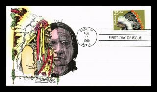 Dr Jim Stamps Us Shoshone Indian Headdress Hand Colored Fdc Cover Sitting Bull