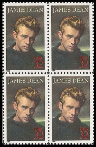Us 3082 Legends Of Hollywood James Dean 32c Block (4 Stamps) Mnh 1996