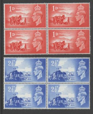 Gb 1948 Liberation Channel Islands Sgc1 - 2 Unmounted Set As Blocks 4 Stamps