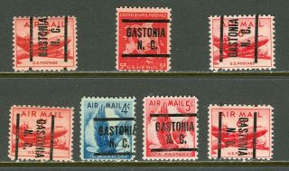 Gastonia Nc 204 Precancel On Seven Early Small Airmail Issues