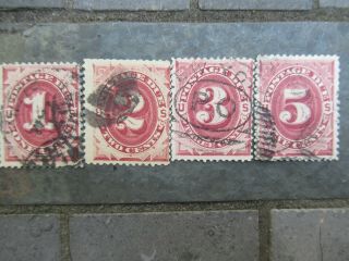 Antique Us Postage Stamps; One,  Two,  Three,  & Five Cent Postage Due;