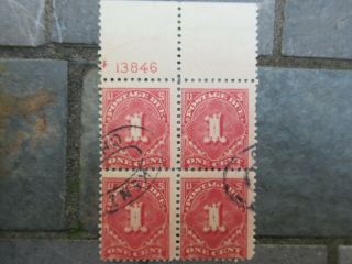 Antique Us Postage Stamp,  (4) Connected 1 Cent Postage Due;