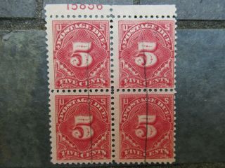 Antique Us Postage Stamp,  (4) Connected 5 Cents Postage Due;