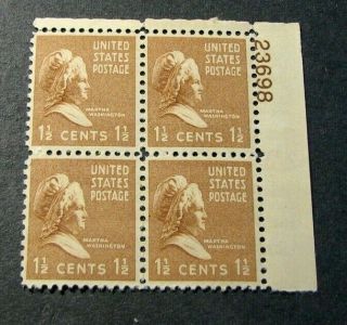 Us Plate Blocks Stamp Scott 805 Martha Washington 1938 Mnh C536