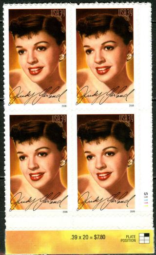 Sc 4077 - 39¢ - 2006 Judy Garland - Never Hinged Plate Block Of 4