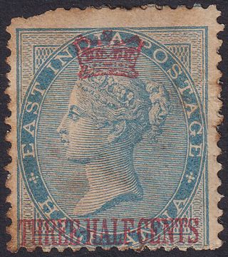 Straits Settlements Qv India 1867 ½a Crown Ovpt 3½c Sg 1 £200 Faults - K855