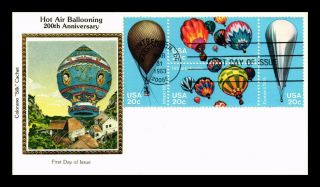 Dr Jim Stamps Us Hot Air Ballooning Colorano Silk Fdc Cover Block Of Four