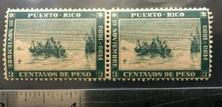 Puerto Rico Ca1960 - 70s Vintage El Barquito Stamp Strip Of 2 Spain