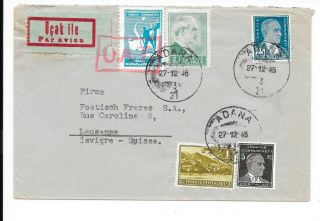 Turkey 1945 Airmail Cover To Switzerland With Oat