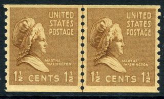 Usa 1939 Martha Washington 1½¢ Vertical Coil Line Pair Scott 840 Mnh F94 ⭐⭐⭐⭐⭐⭐