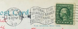 08/06/1914 Batimore Md Slogan Machine Cancel National Star Spangled Banner Cente