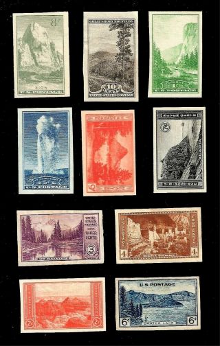 Us 1934 Sc 756 - Sc 765 National Parks Imperforate - H - 10 Stamps