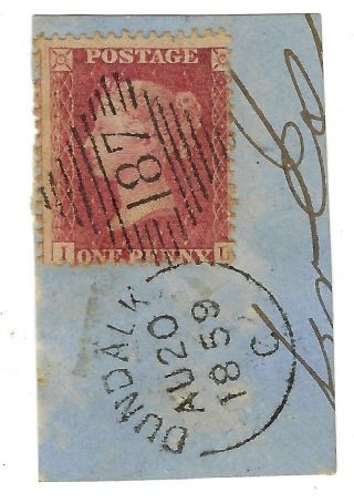 Ireland 1859 1d One Penny Red Sg44 On Paper Dundalk Postmark