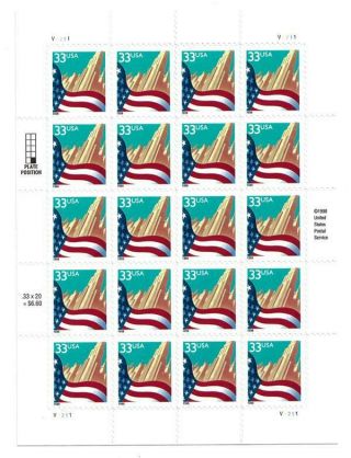 Us Scott 3278 Booklet Pane Of 20 Flag Over City Stamps 33 Cent Face Mnh