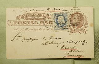 Dr Who 1885 Ny Fancy Cancel Uprated Postal Card To Germany E67370