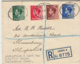 Gb 1936 Abdication & Last Day Cover Set On Registered Envelope