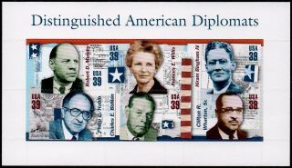 Usa Sc.  4076 39c American Diplomats 2006 Mnh Souvenir Sheet