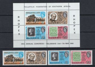 Rhodesia 1966 " Rhopex " Philatelic Congress - Mnh Stamps & Sheet - Cat £5 - (163)