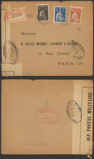Portugal Wwi 1919 - Registered Cover To Paris France - Censor D175