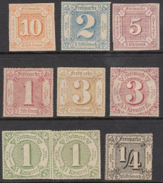 Thurn & Taxis 19th Century 8 Diff Stamps With A Pair Cv $22