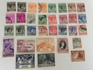 32 Malaya Singapore Stamps Including 5 Dollars,  And U.  P.  U.  Set.