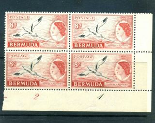 Bermuda 1953 - 58 Queen Elizabeth.  Sc 153.  8 Pence.  Numbered Plate Block Nh