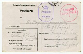 Germany 1942 Stalag Pow Camp - Prisoner Mail - Censor Postcard To England -
