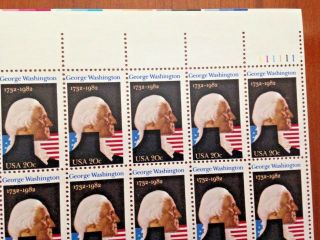 George Washington 20 Cent Postage Stamps,  1982,  Full Sheet (50),  1952 3