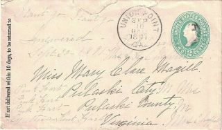 1891 Union Point,  Georgia Cancel On A Cover Sent To Pulaski City,  Virginia