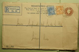 Dr Who 1912 Gb Manchester Registered Letter Uprated Stationery C129752