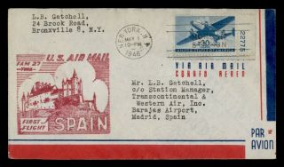 Dr Who 1946 York Ny To Spain First Flight Fam 27 Air Mail C127919