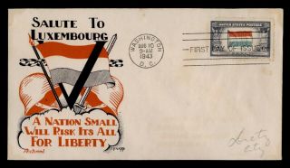 Dr Who 1943 Fdc Overrun Nations Luxembourg Knapp Wwii Patriotic Cachet E51087