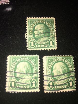 Three Ben Franklin (green) 1 Cent Stamps