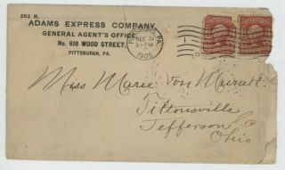 Mr Fancy Cancel Adams Express Company Pittsburgh Pa 1905 Cvr 764