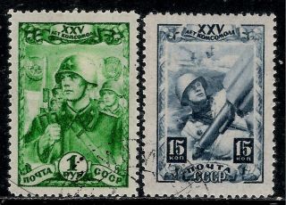 Russia 1944 Old World War Ii Military Stamps - Infantryman,  Sailor Loading Gun
